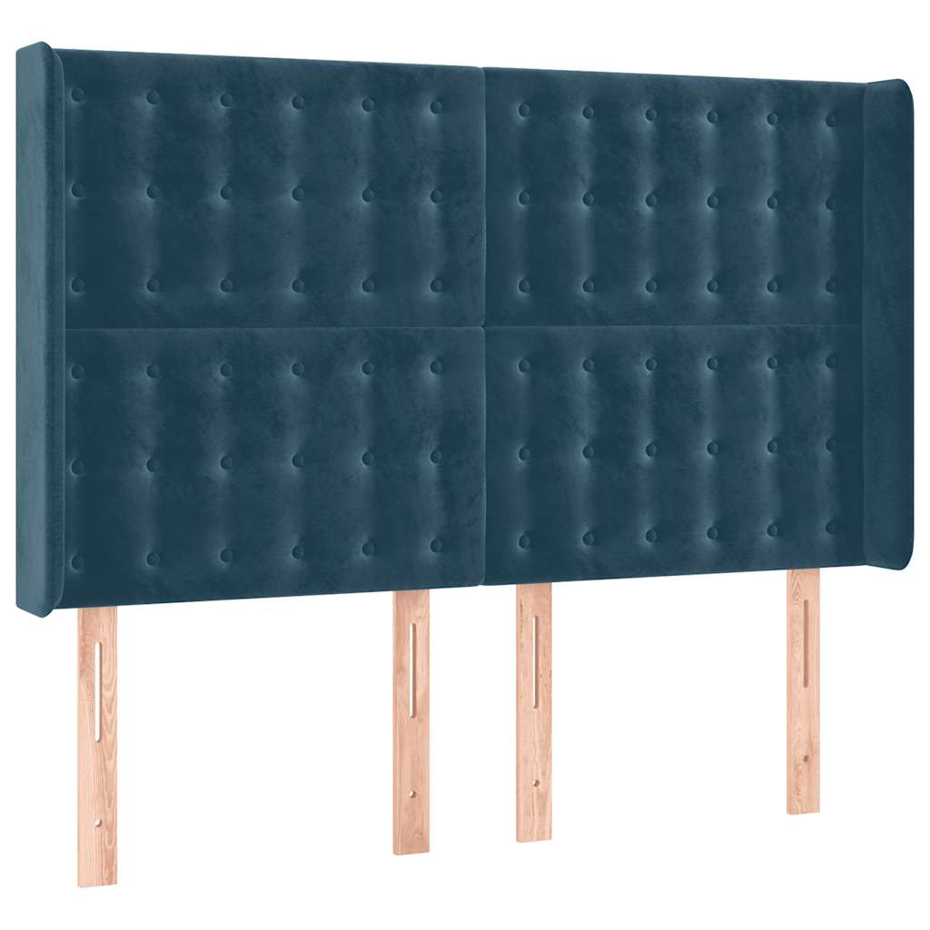 Uzglavlje s ušima tamnoplavo 147x16x118/128 cm baršunasto