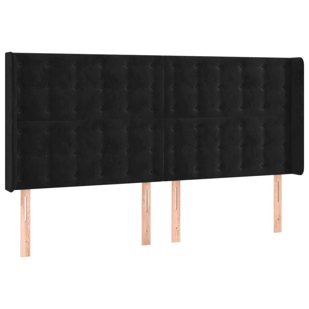 Uzglavlje s ušima crno 203x16x118/128 cm baršunasto