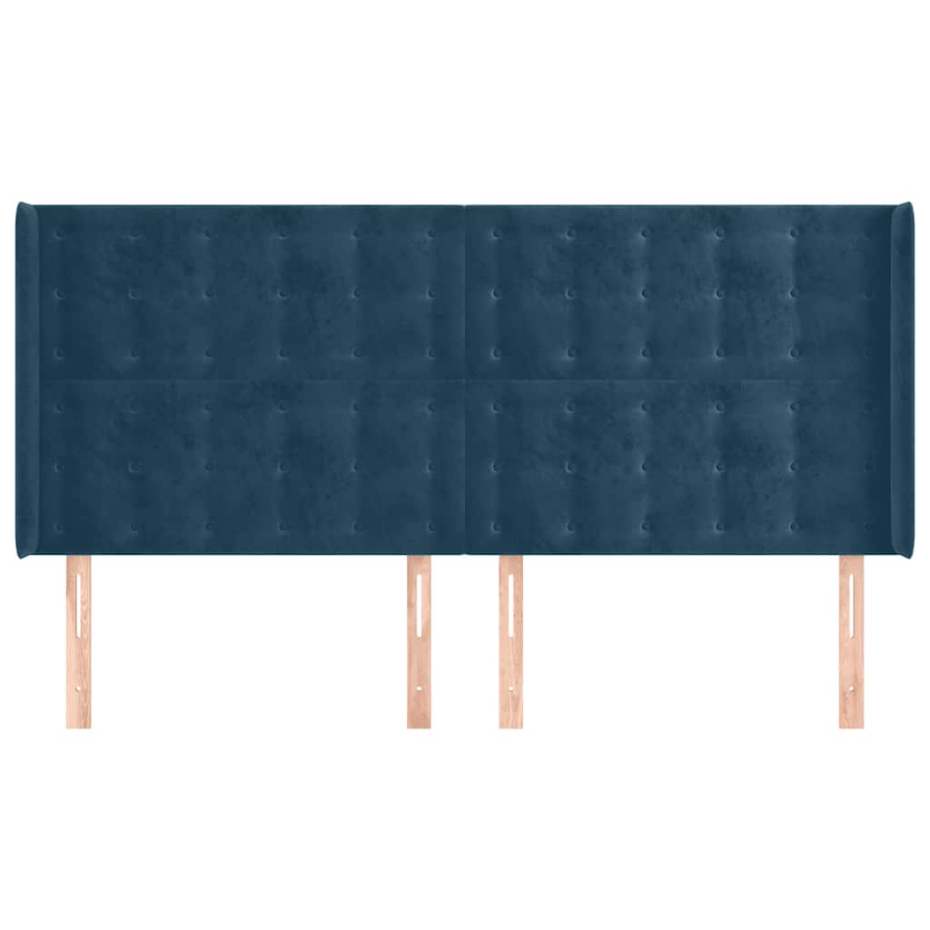 Uzglavlje s ušima tamnoplavo 203x16x118/128 cm baršunasto