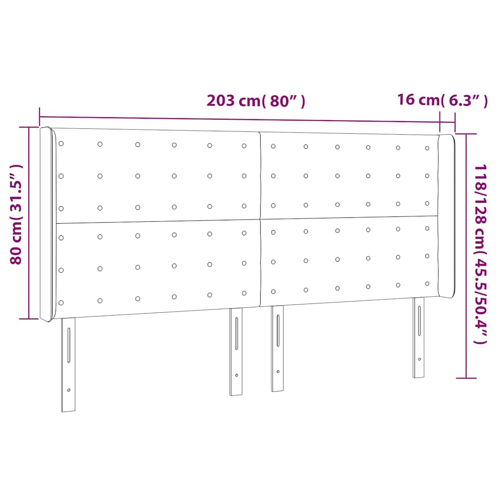 Uzglavlje s ušima tamnoplavo 203x16x118/128 cm baršunasto