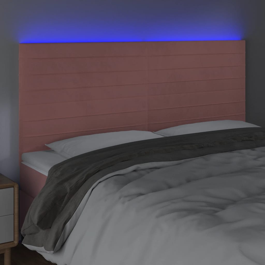 LED uzglavlje ružičasto 200x5x118/128 cm baršunasto