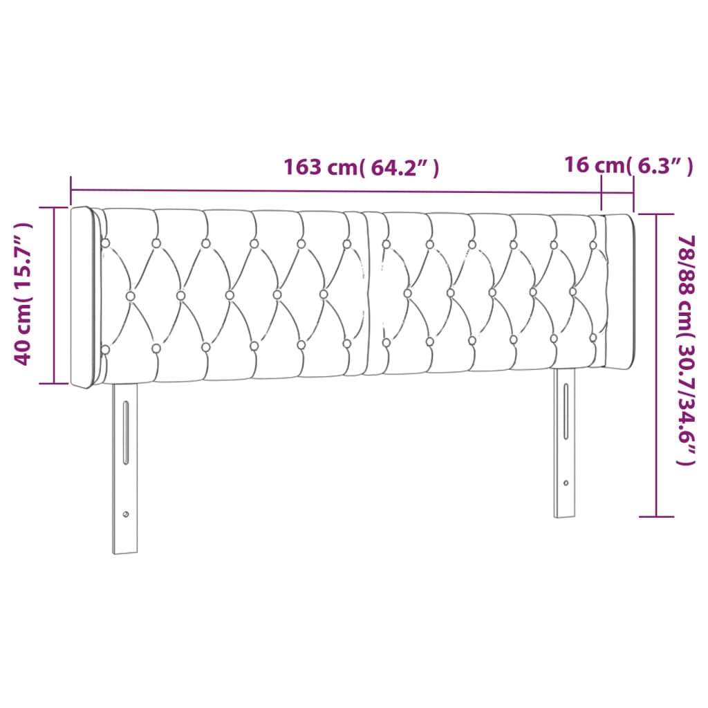 LED uzglavlje crno 163x16x78/88 cm baršunasto