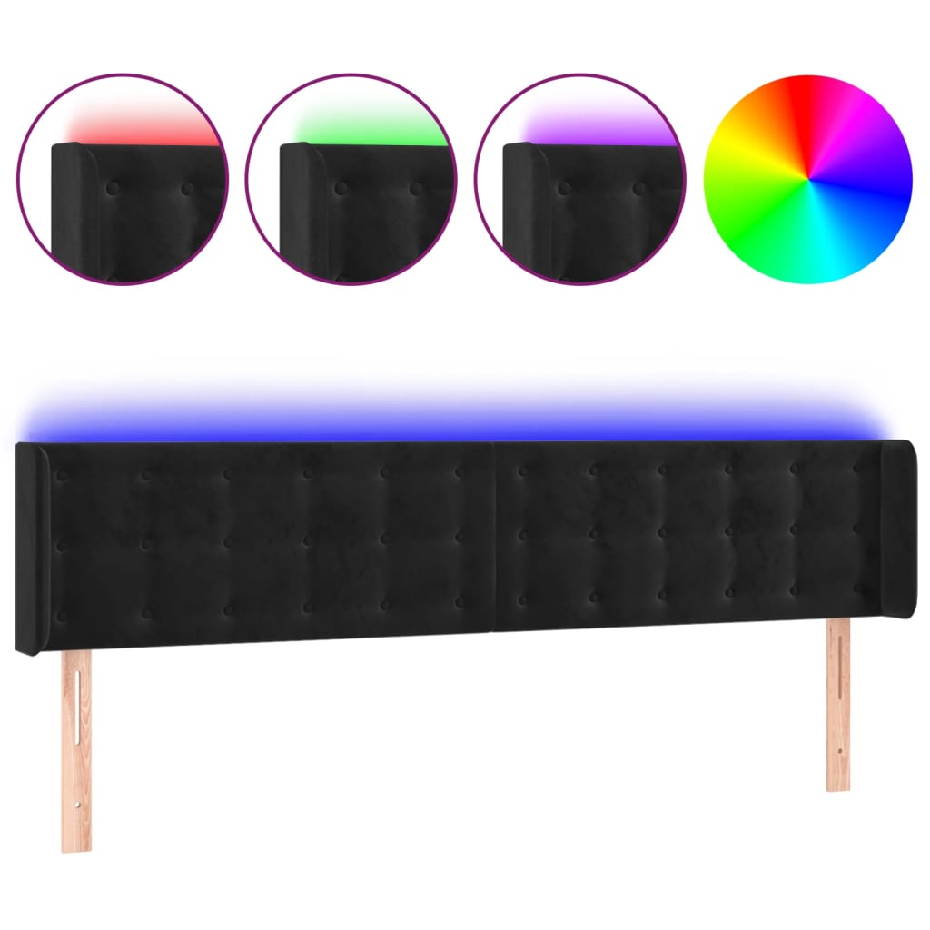 LED uzglavlje crno 163x16x78/88 cm baršunasto
