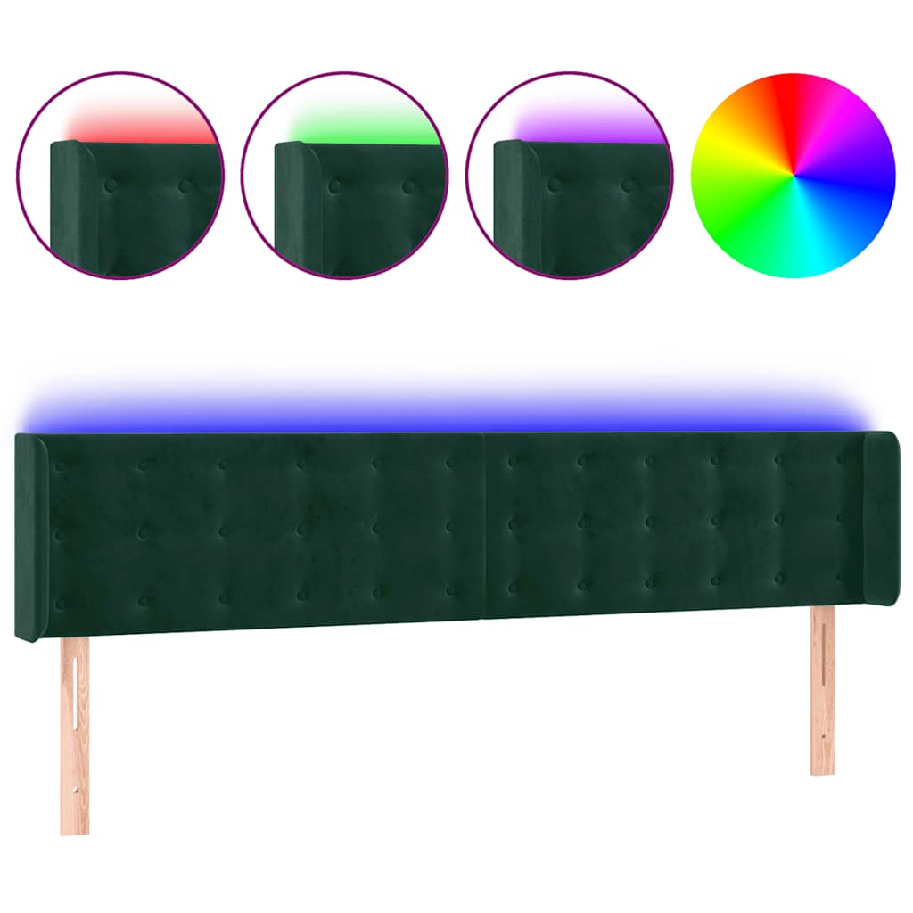 LED uzglavlje tamnozeleno 203x16x78/88 cm baršunasto