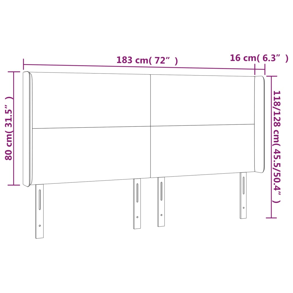 LED uzglavlje crno 183 x 16 x 118/128 cm baršunasto