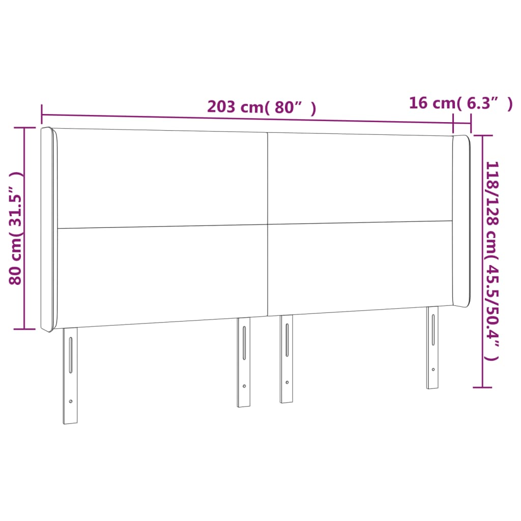 LED uzglavlje crno 203 x 16 x 118/128 cm baršunasto