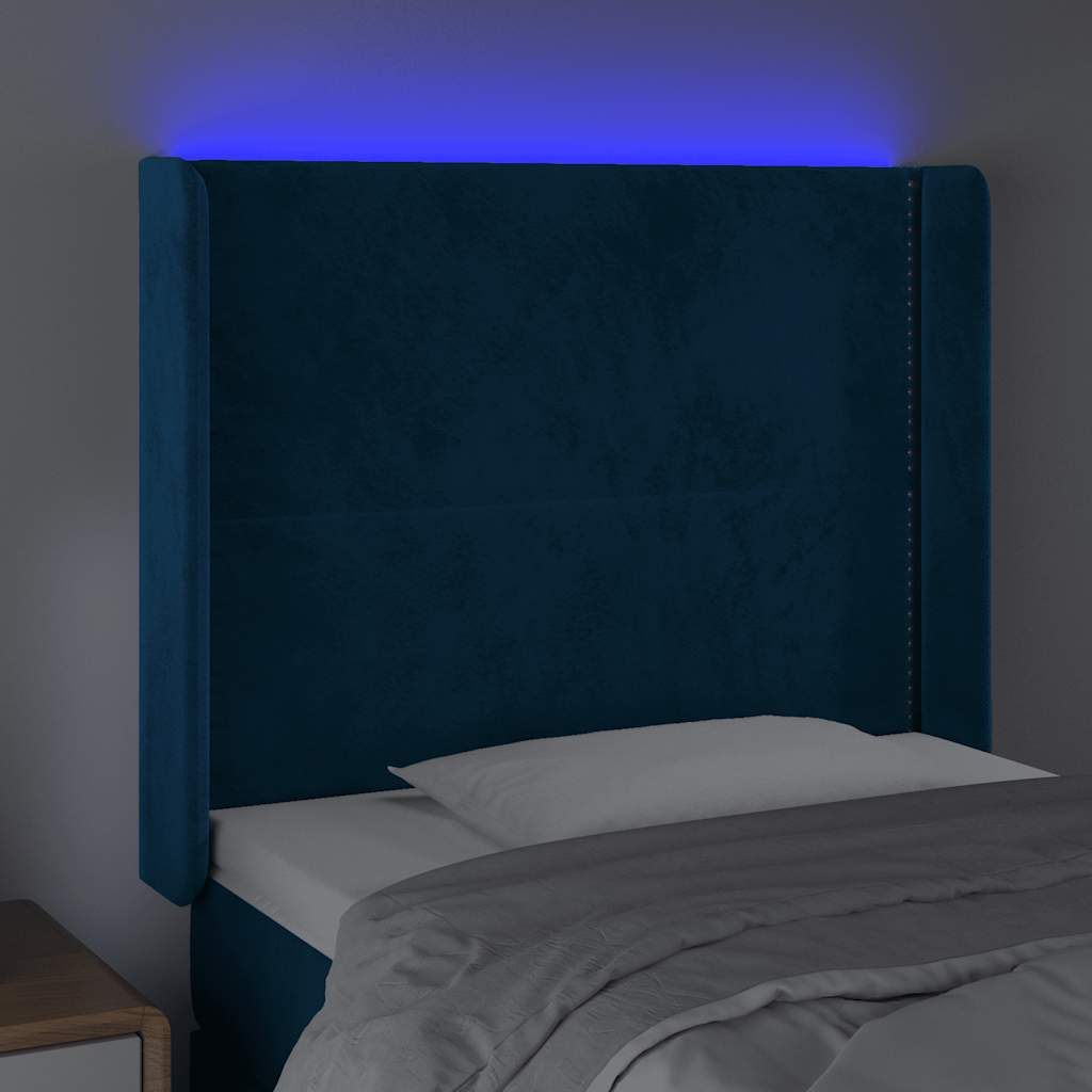 LED uzglavlje tamnoplavo 83x16x118/128 cm baršunasto