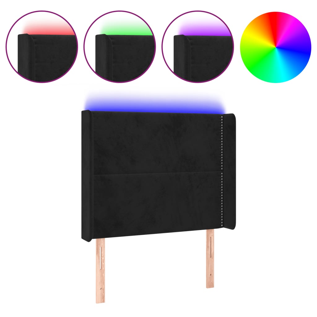 LED uzglavlje crno 103x16x118/128 cm baršunasto