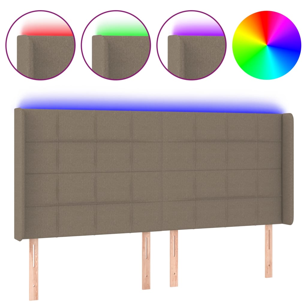 LED uzglavlje smeđesivo 203 x 16 x 118/128 cm od tkanine