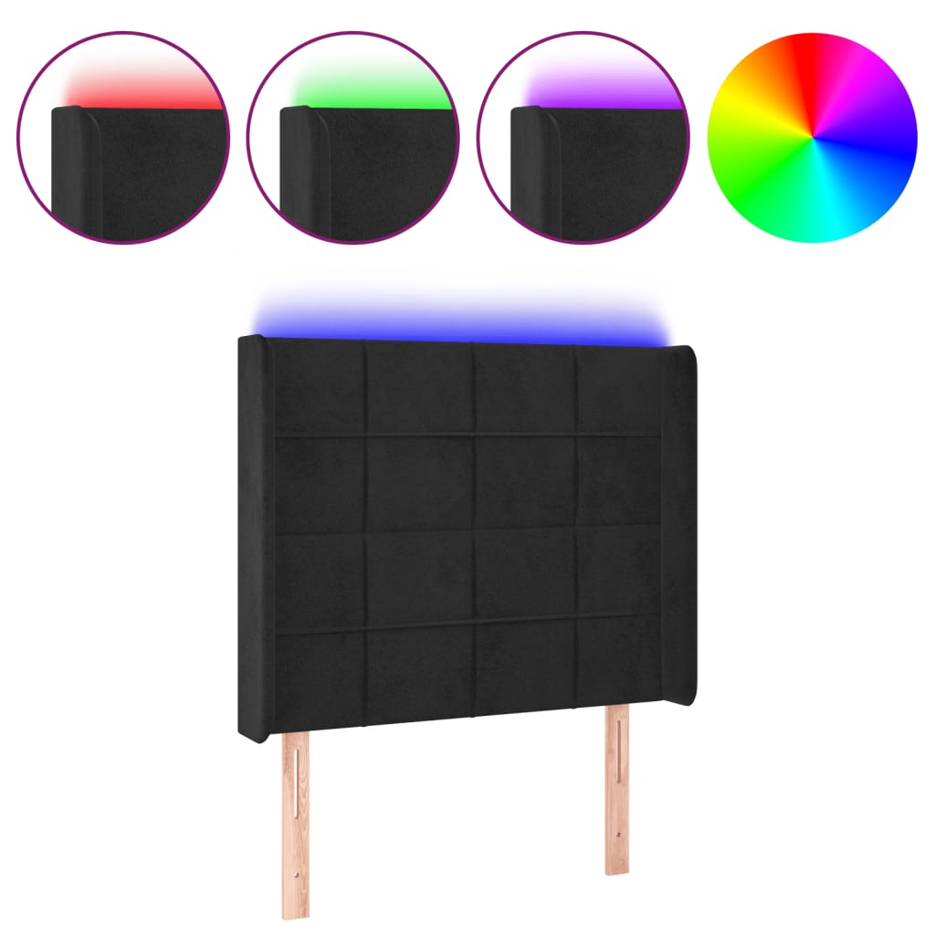 LED uzglavlje crno 83x16x118/128 cm baršunasto