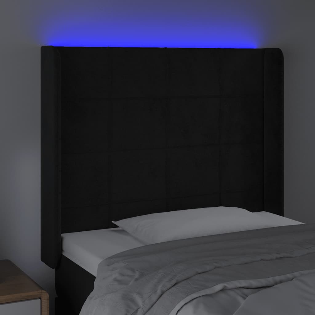 LED uzglavlje crno 83x16x118/128 cm baršunasto