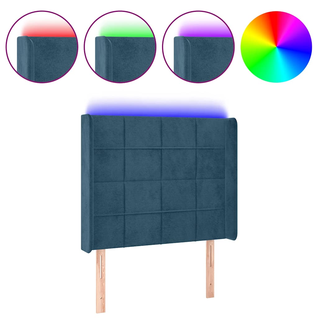 LED uzglavlje tamnoplavo 83x16x118/128 cm baršunasto