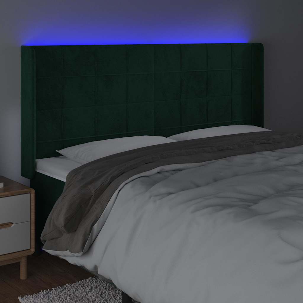 LED uzglavlje tamnozeleno 163x16x118/128 cm baršunasto