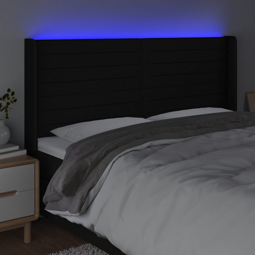 LED uzglavlje crno 163 x 16 x 118/128 cm od tkanine
