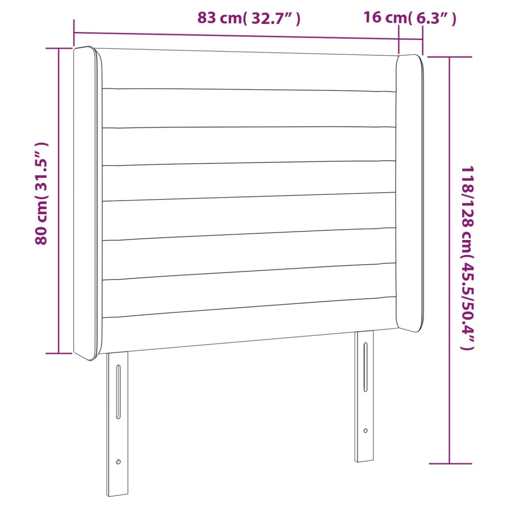 LED uzglavlje crno 83x16x118/128 cm baršunasto
