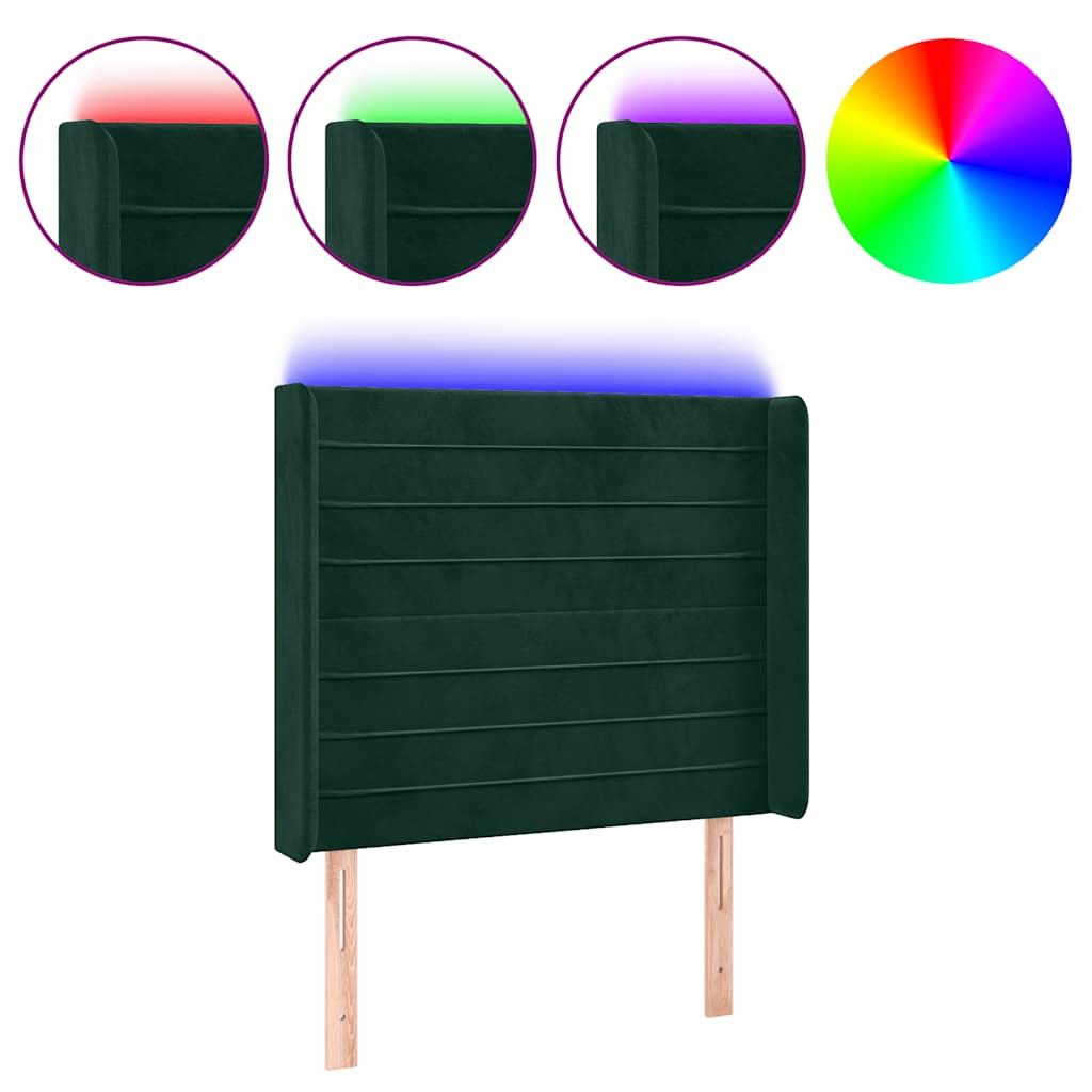 LED uzglavlje tamnozeleno 83x16x118/128 cm baršunasto