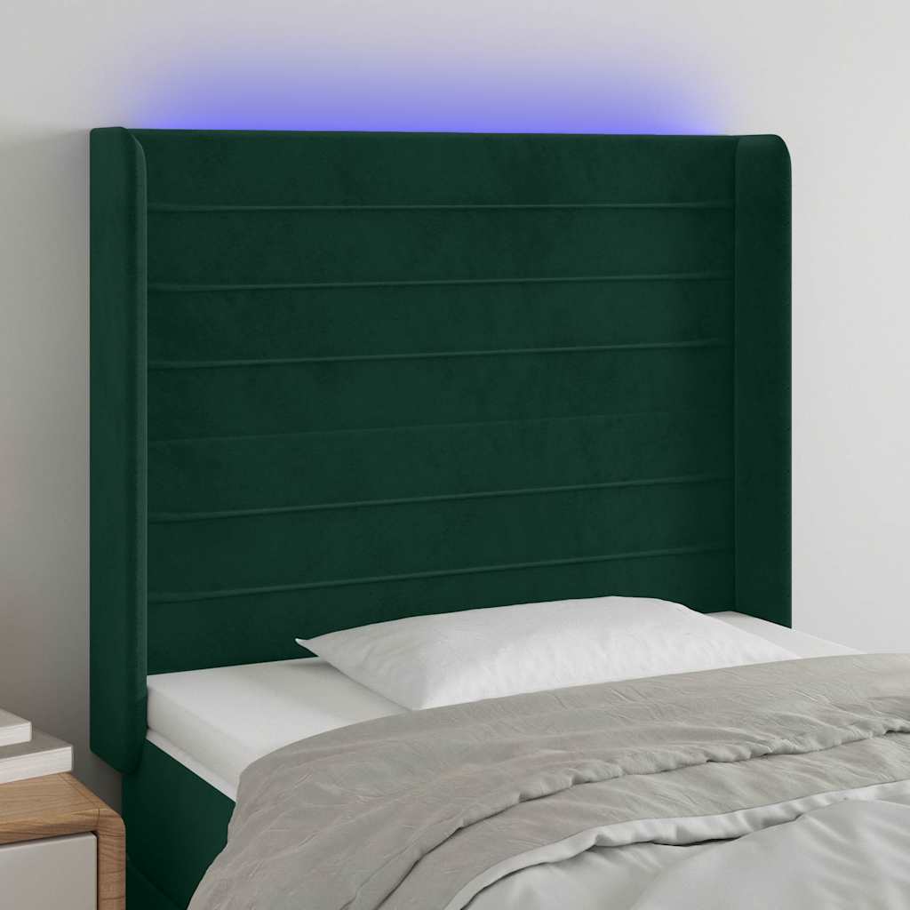 LED uzglavlje tamnozeleno 93x16x118/128 cm baršunasto