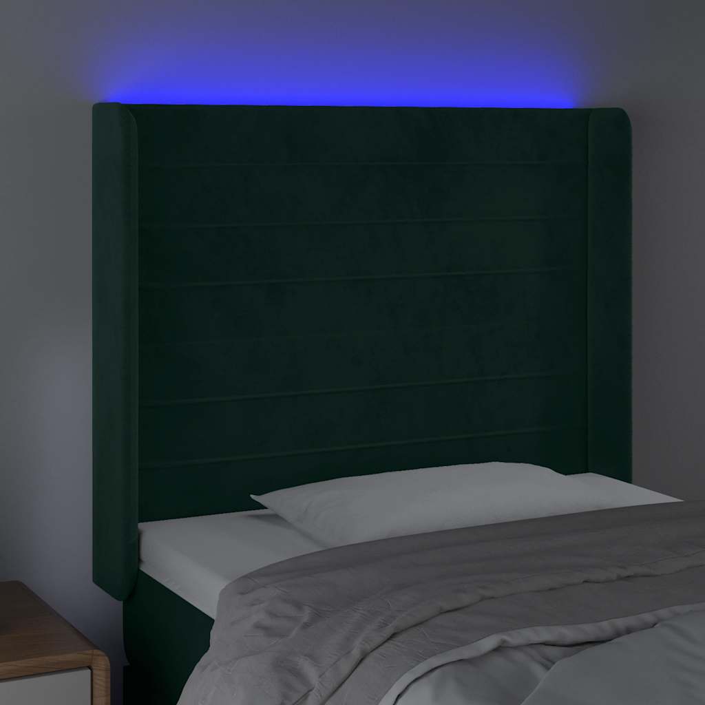 LED uzglavlje tamnozeleno 103x16x118/128 cm baršunasto