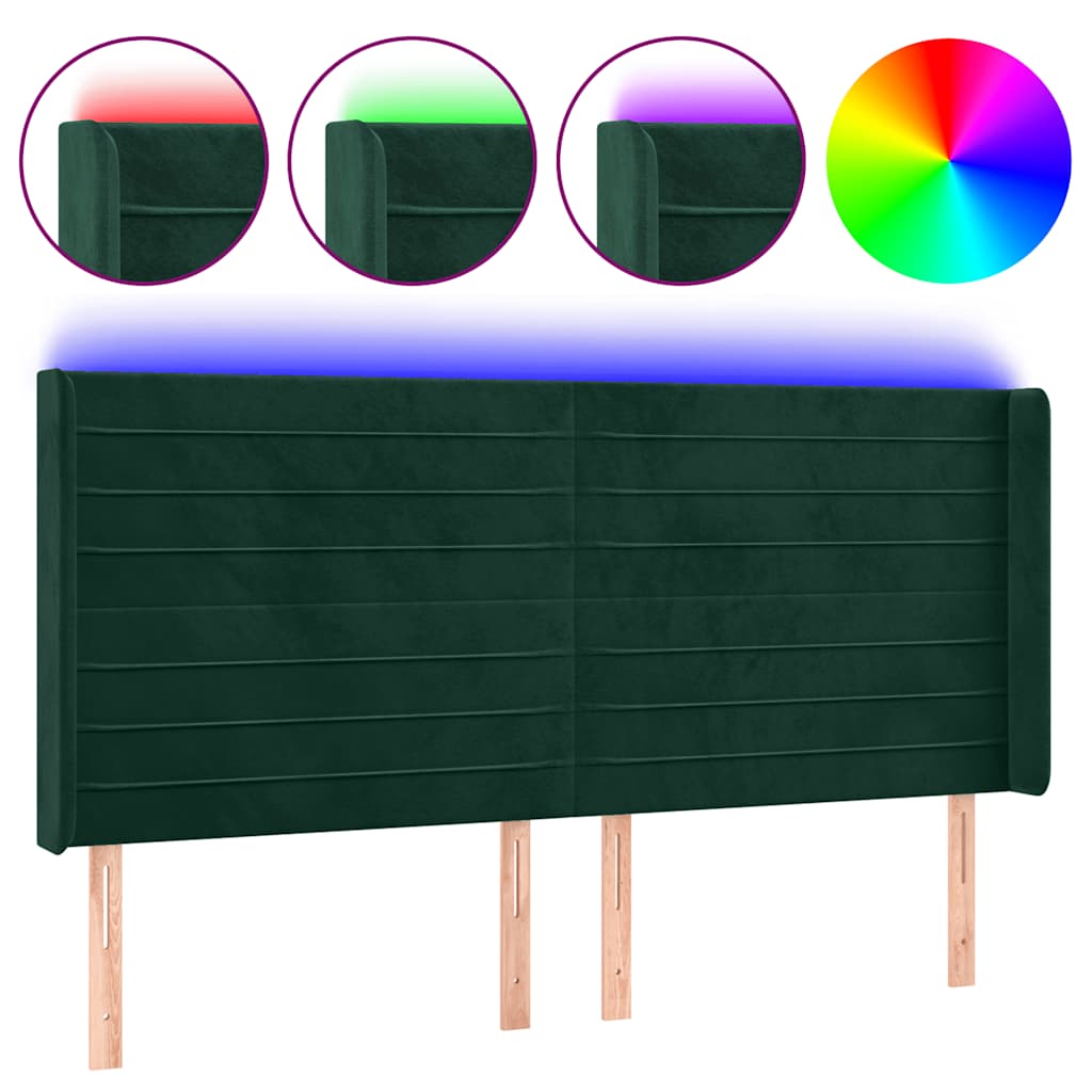 LED uzglavlje tamnozeleno 203 x 16 x 118/128 cm baršunasto