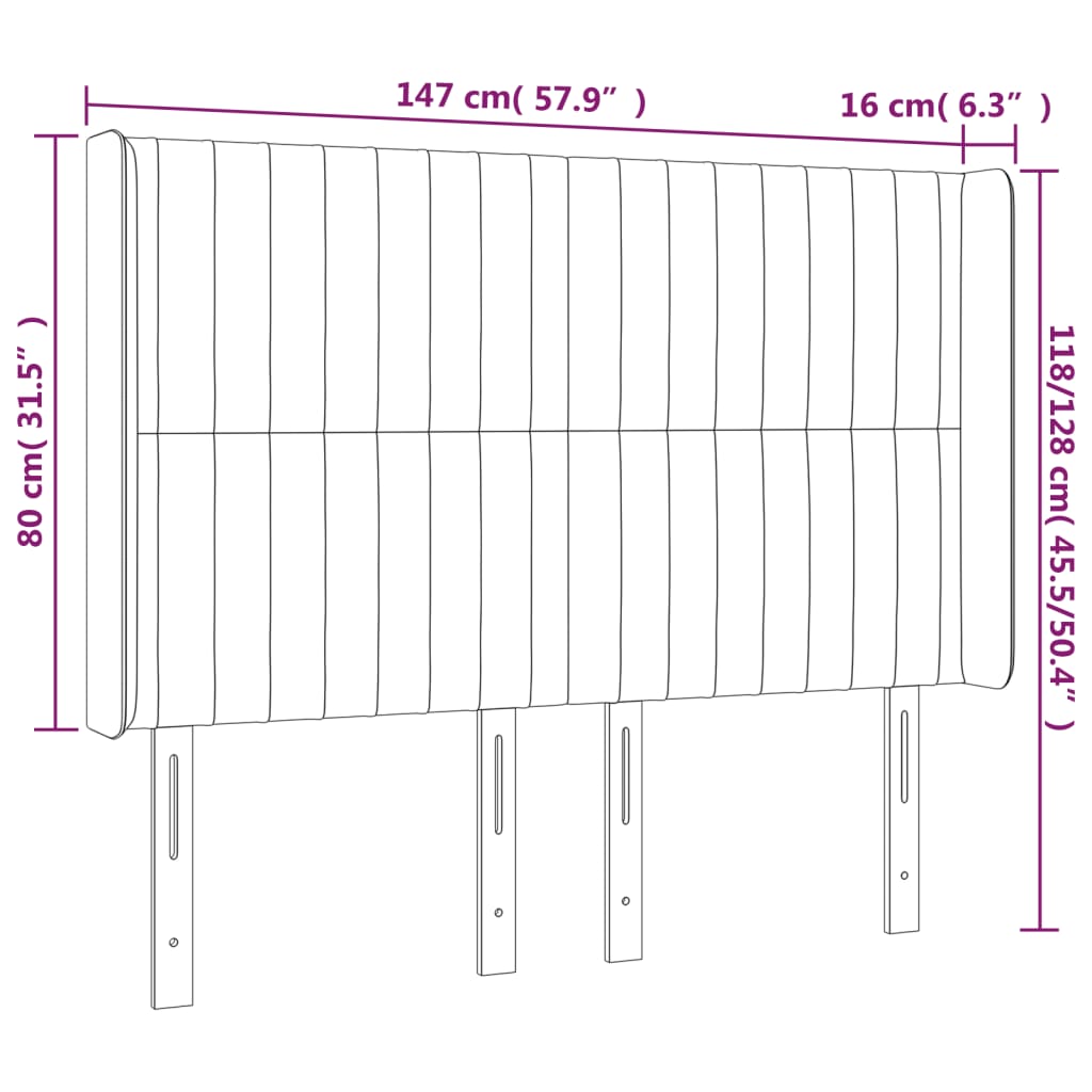 LED uzglavlje crno 147x16x118/128 cm baršunasto