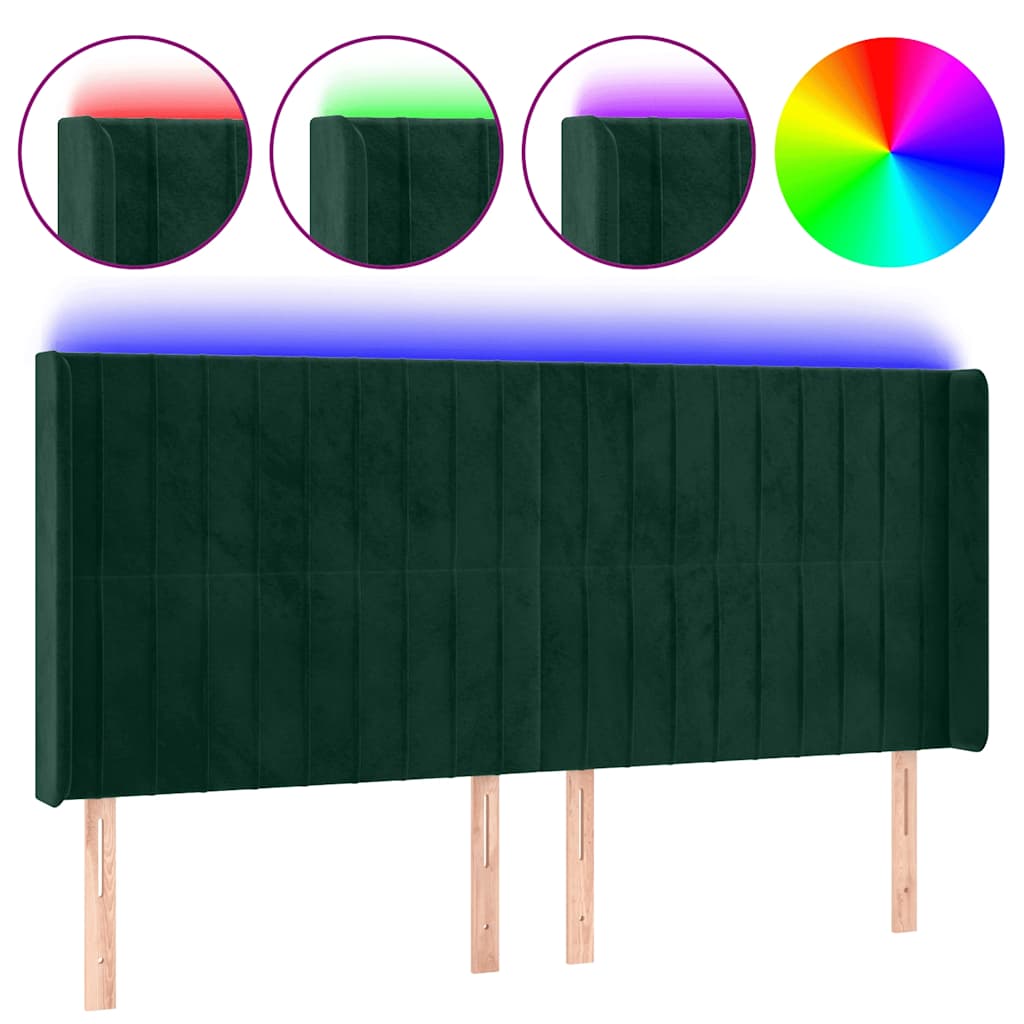 LED uzglavlje tamnozeleno 203 x 16 x 118/128 cm baršunasto