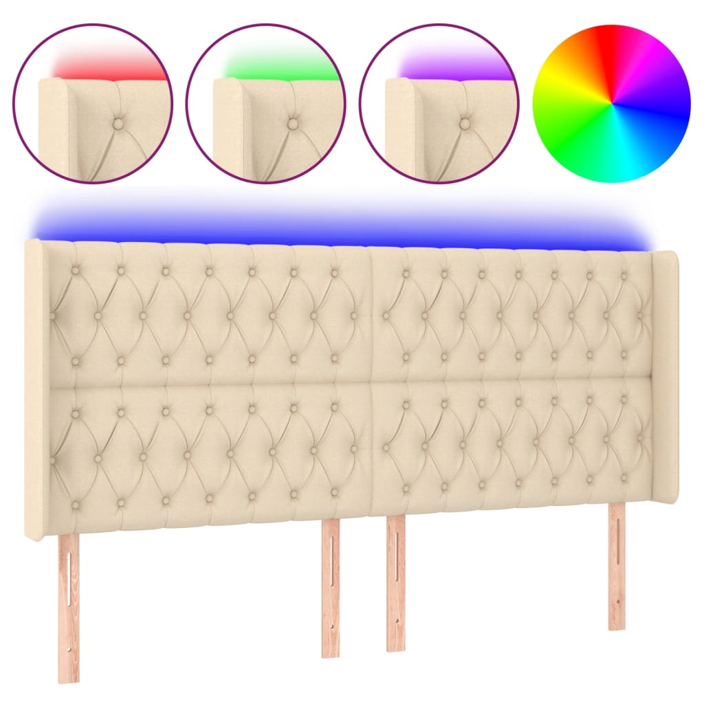 LED uzglavlje krem 183 x 16 x 118/128 cm od tkanine