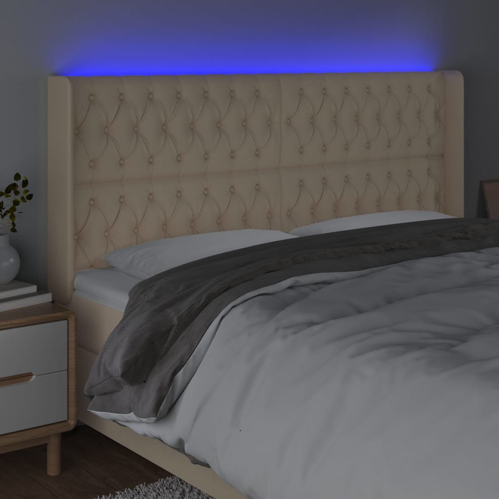 LED uzglavlje krem 203 x 16 x 118/128 cm od tkanine