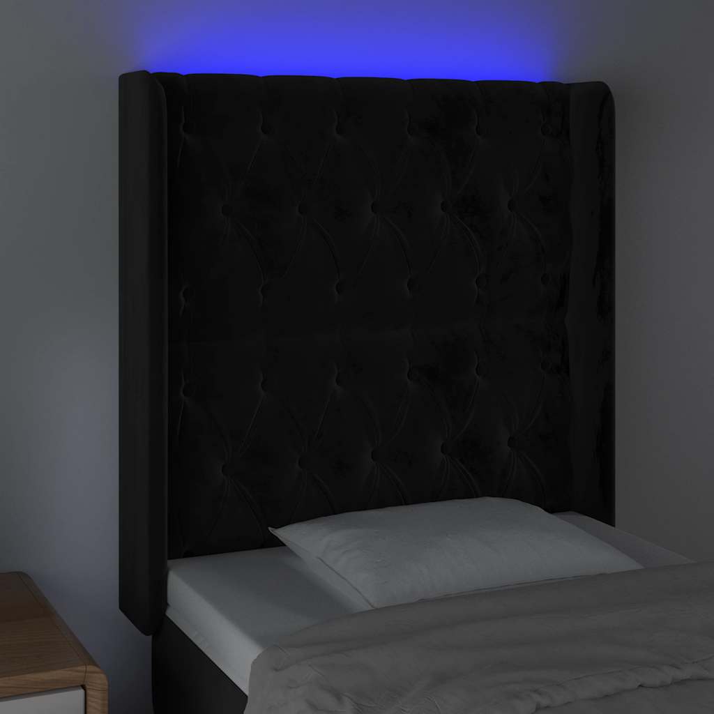 LED uzglavlje crno 83x16x118/128 cm baršunasto