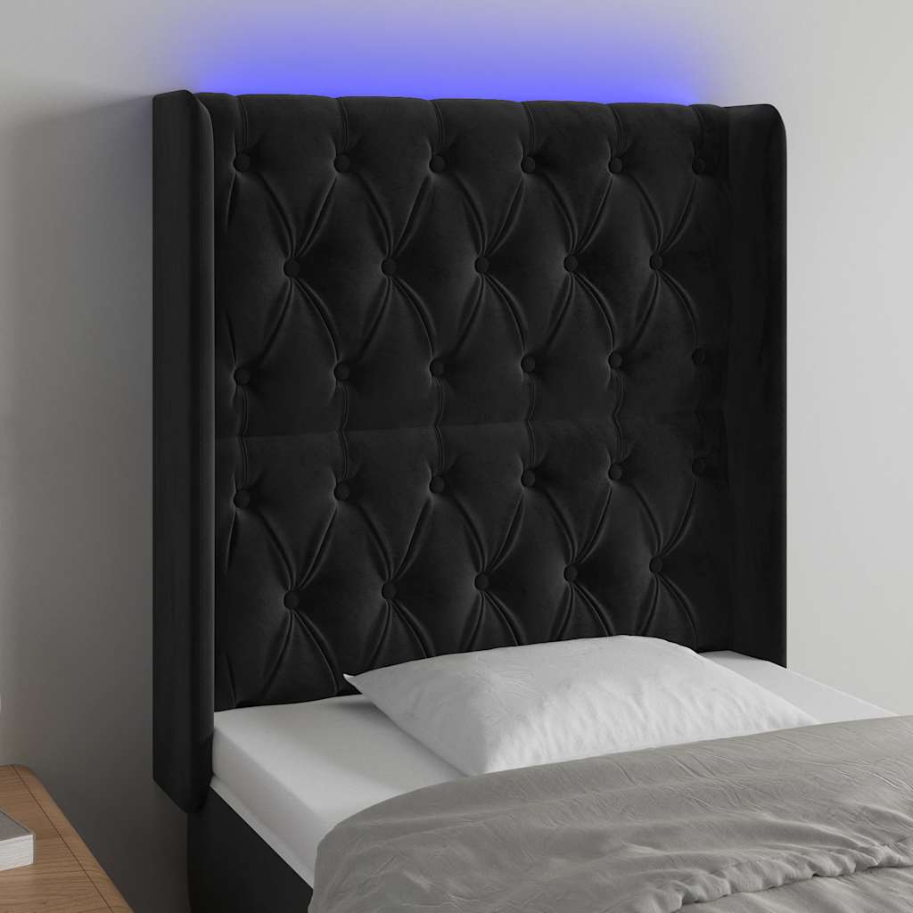 LED uzglavlje crno 83x16x118/128 cm baršunasto