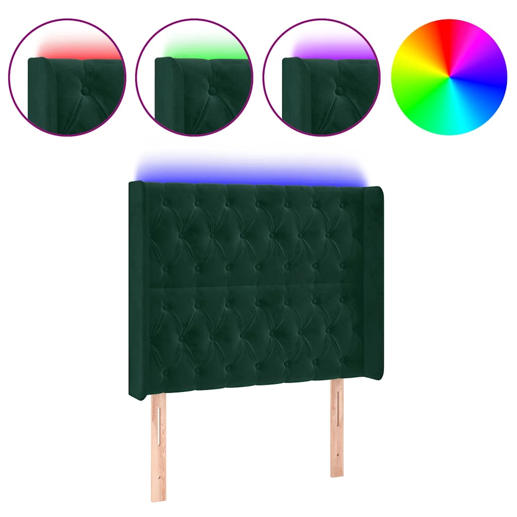 LED uzglavlje tamnozeleno 93x16x118/128 cm baršunasto