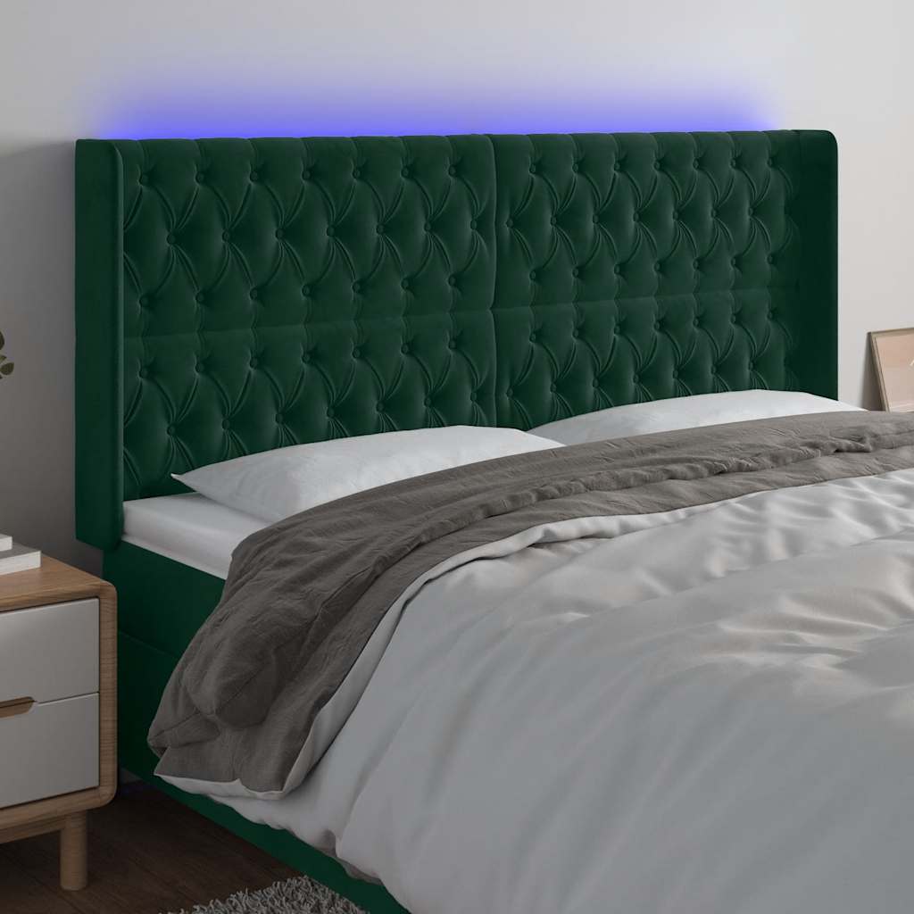 LED uzglavlje tamnozeleno 183 x 16 x 118/128 cm baršunasto