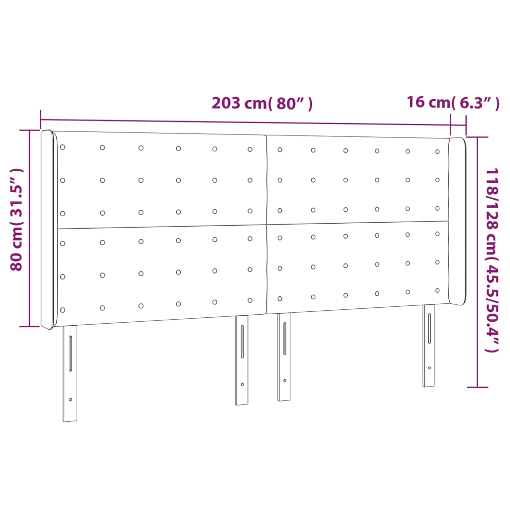 LED uzglavlje svjetlosivo 203 x 16 x 118/128 cm od tkanine