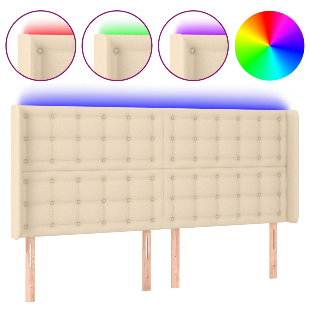 LED uzglavlje krem 203 x 16 x 118/128 cm od tkanine