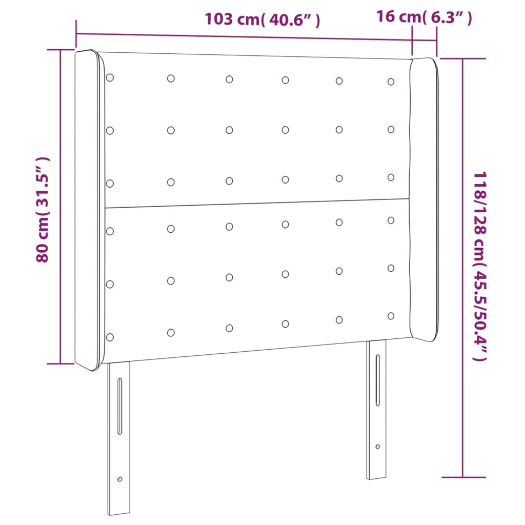 LED uzglavlje crno 103x16x118/128 cm baršunasto