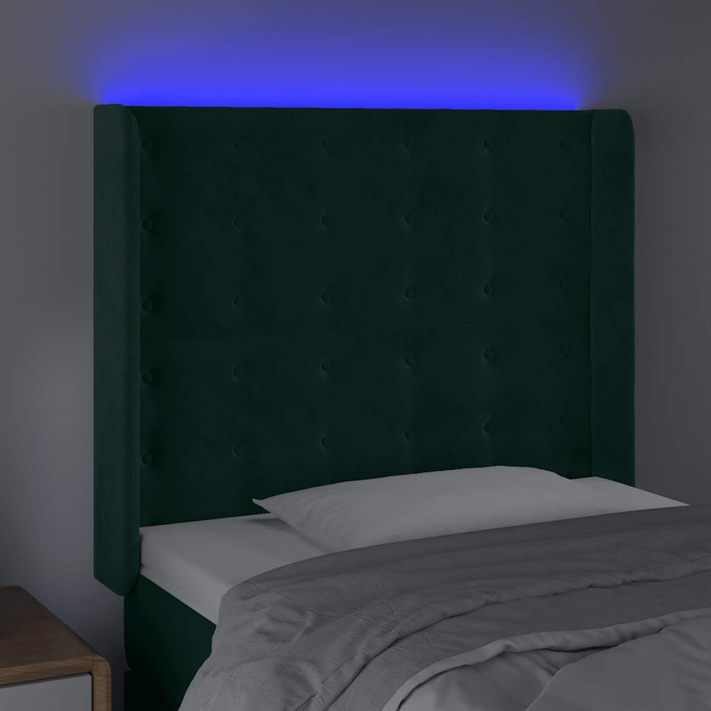 LED uzglavlje tamnozeleno 103x16x118/128 cm baršunasto