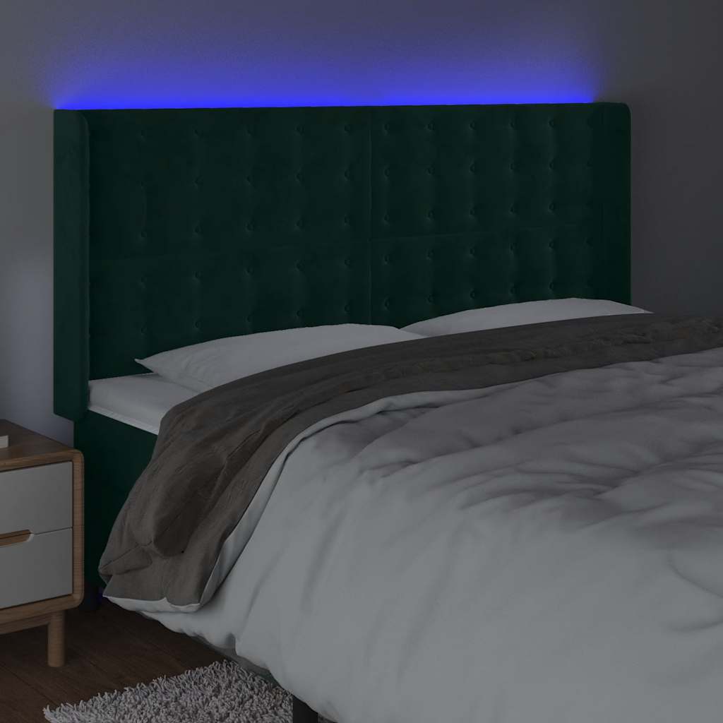 LED uzglavlje tamnozeleno 163x16x118/128 cm baršunasto