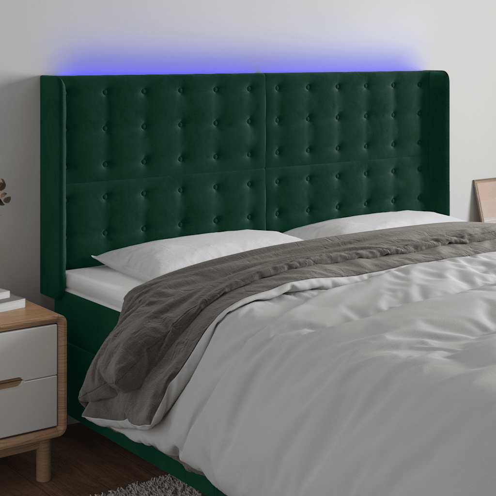 LED uzglavlje tamnozeleno 183 x 16 x 118/128 cm baršunasto
