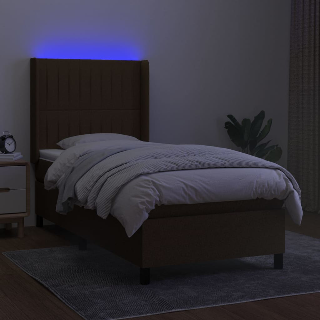 Krevet box spring s madracem LED tamnosmeđi 100x200 cm tkanina