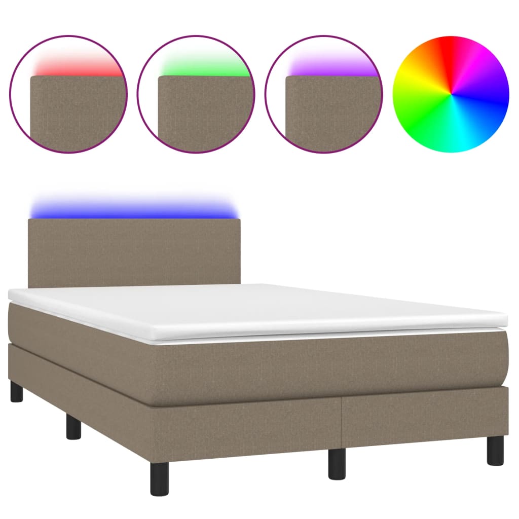 Krevet box spring s madracem LED smeđesivi 120 x 200 cm tkanina