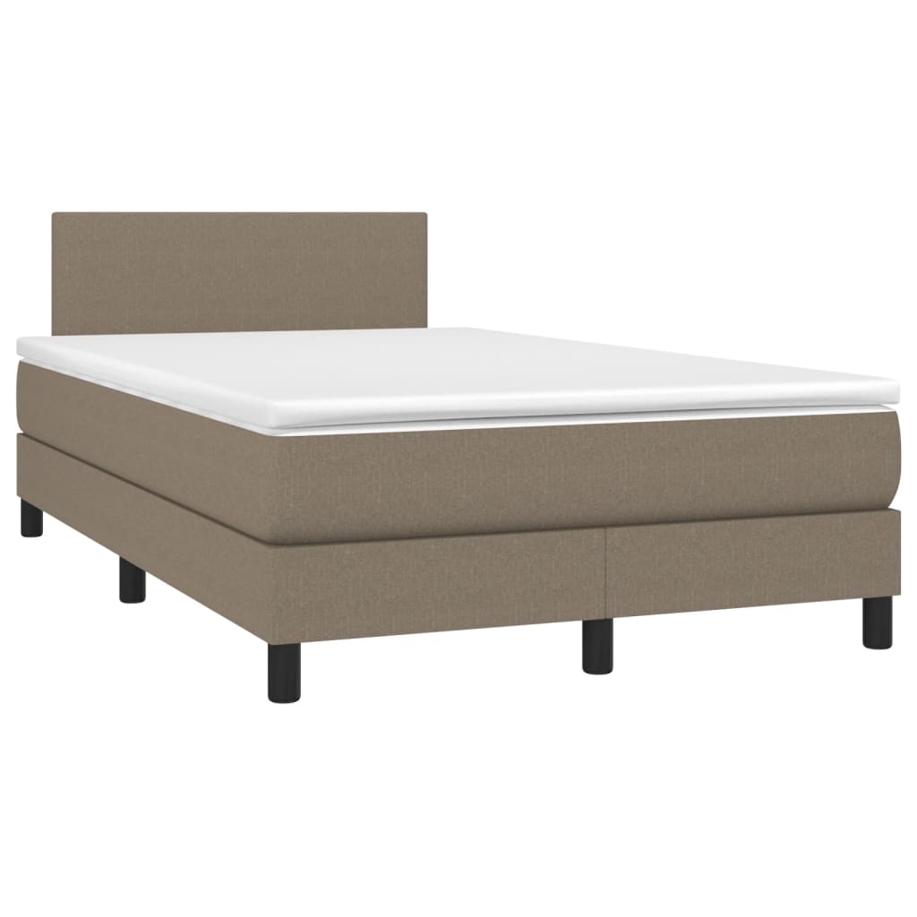 Krevet box spring s madracem LED smeđesivi 120 x 200 cm tkanina
