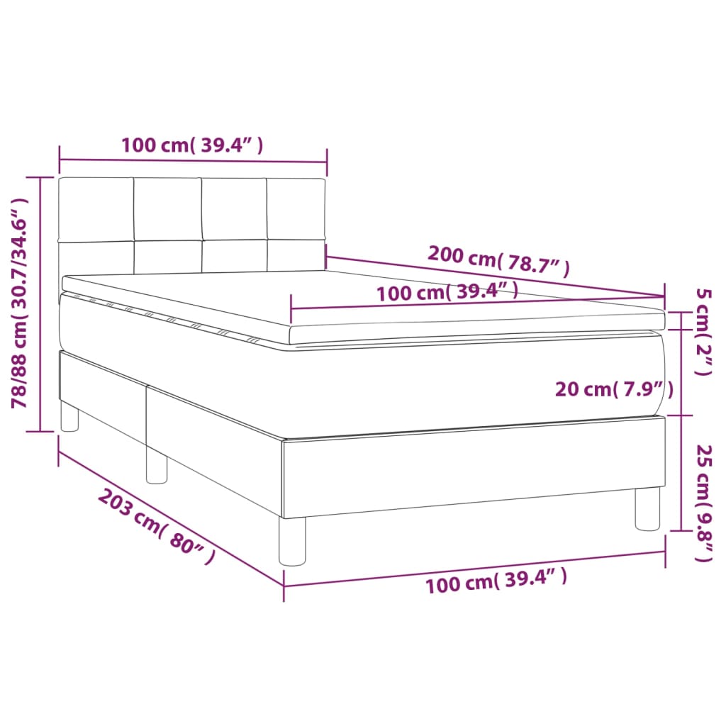 Krevet box spring s madracem LED tamnosmeđi 100x200 cm tkanina