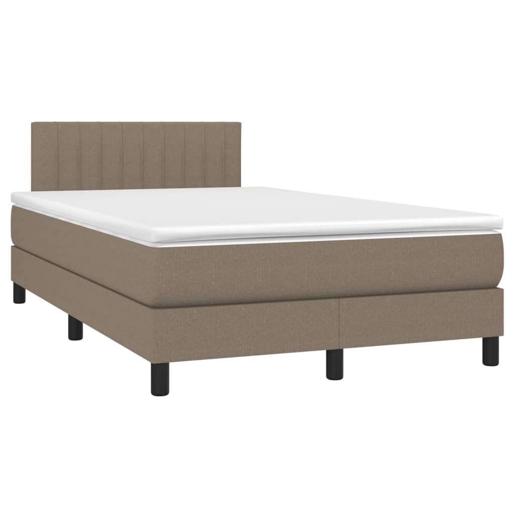 Krevet box spring s madracem LED smeđesivi 120 x 200 cm tkanina