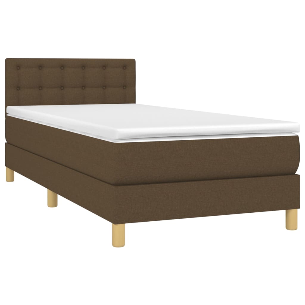 Krevet box spring s madracem LED tamnosmeđi 100x200 cm tkanina