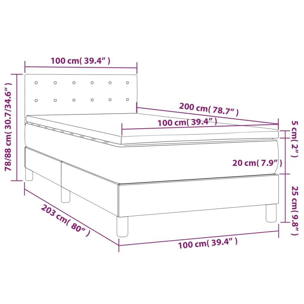 Krevet box spring s madracem LED tamnosmeđi 100x200 cm tkanina