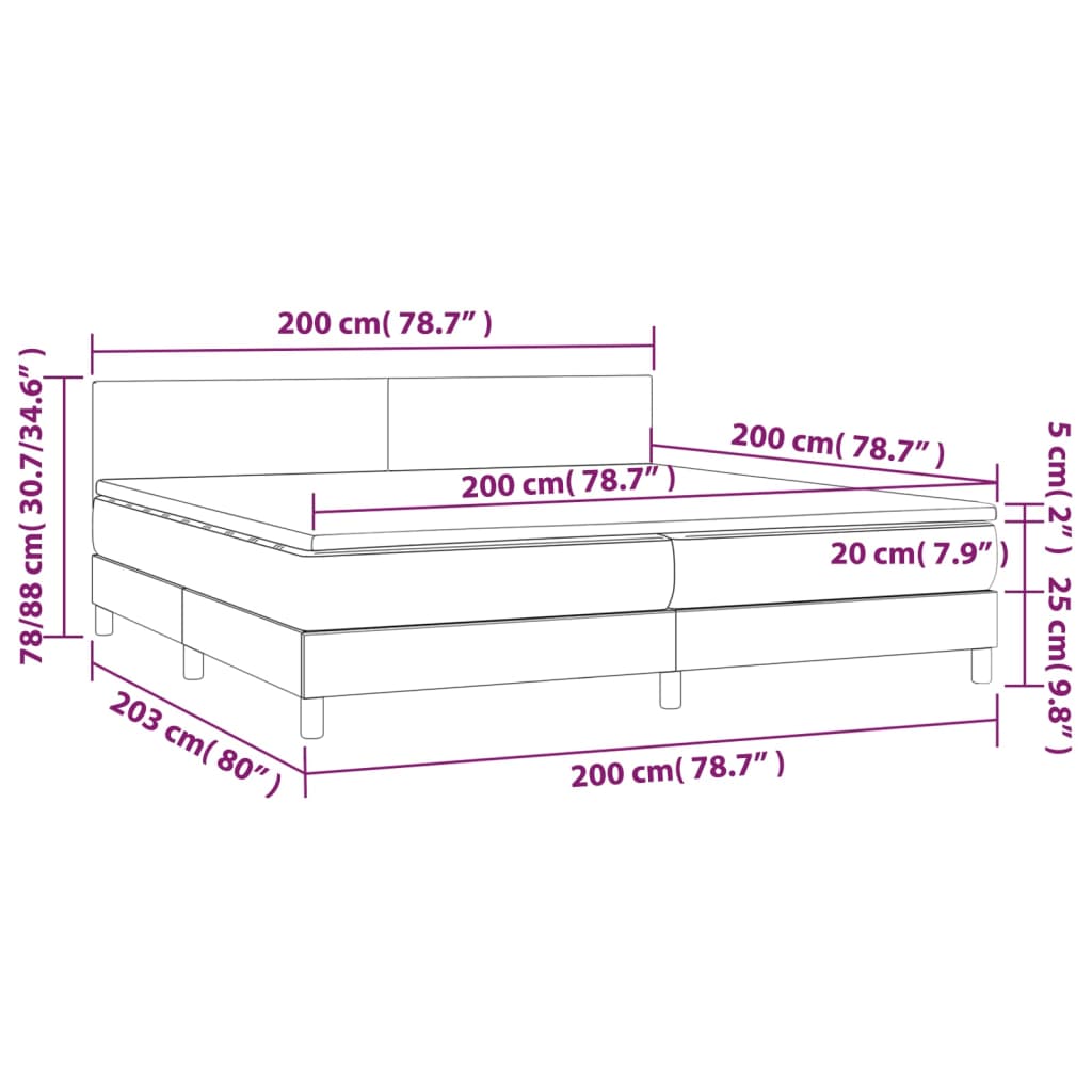 Krevet box spring madrac LED cappuccino 200x200cm umjetna koža