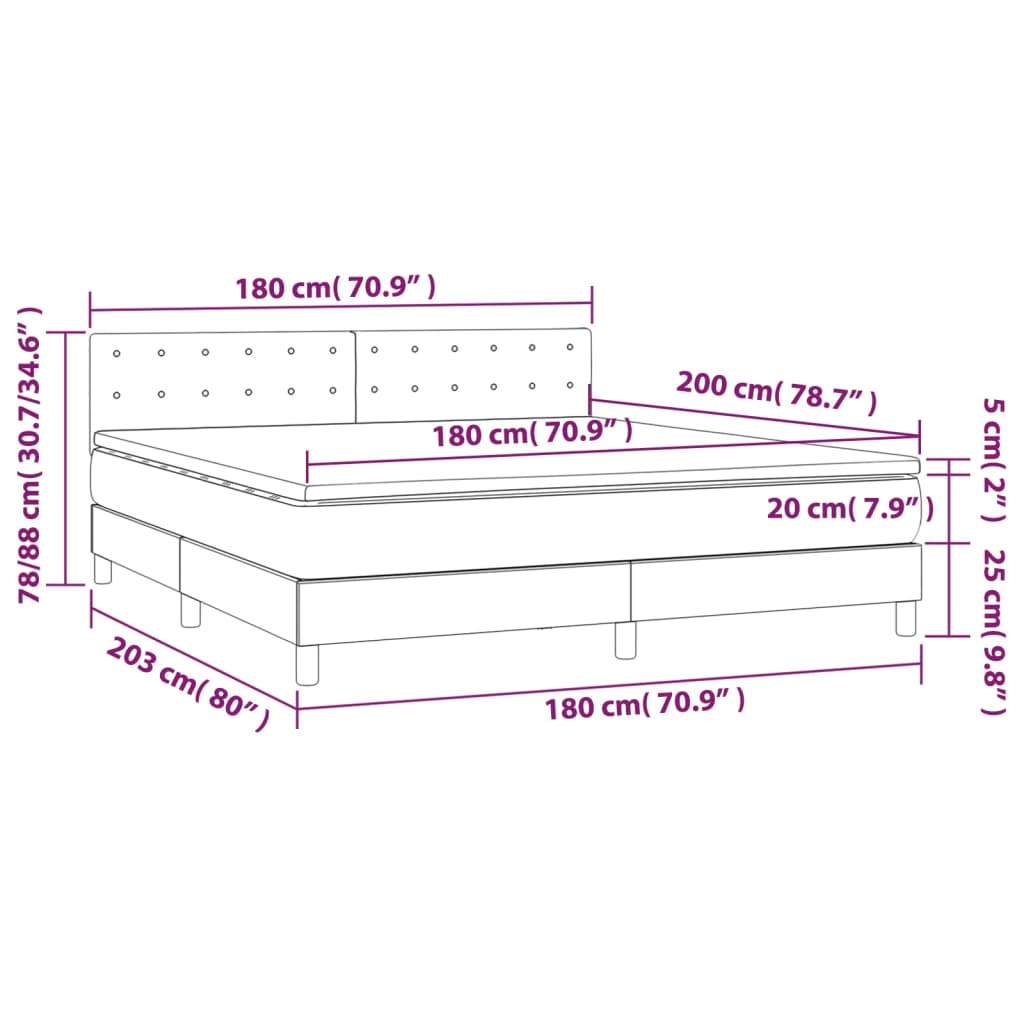 Krevet box spring madrac LED cappuccino 180x200cm umjetna koža
