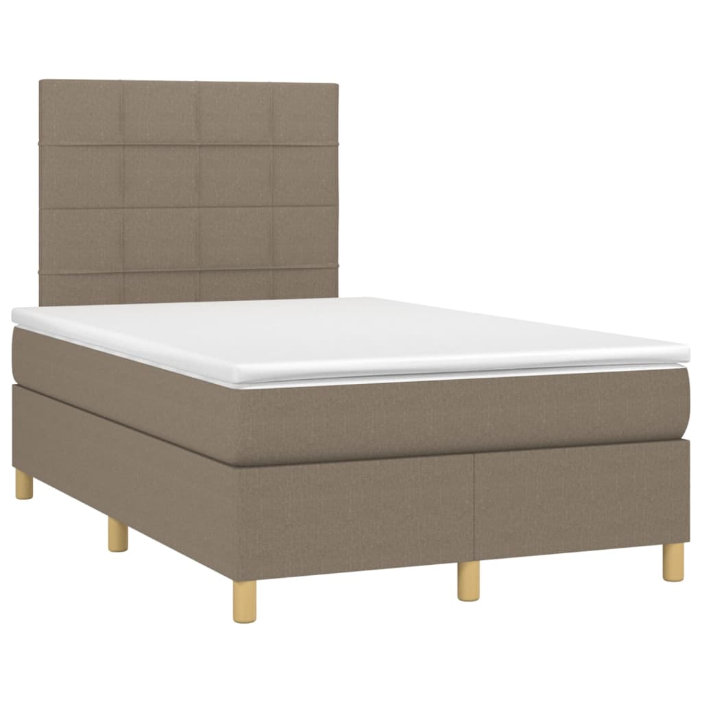 Krevet box spring s madracem LED smeđesivi 120 x 200 cm tkanina