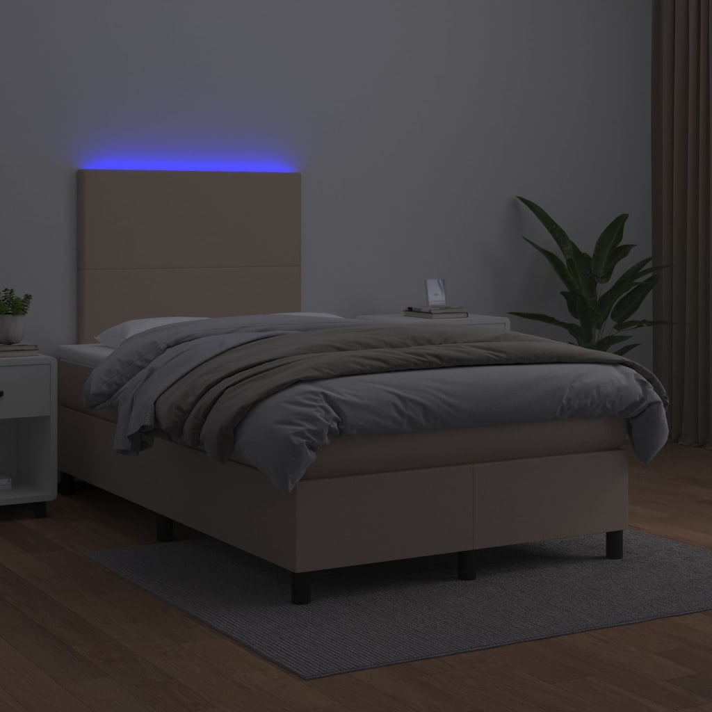 Krevet box spring madrac LED cappuccino 120x200cm umjetna koža