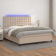 Krevet box spring madrac LED cappuccino 160x200cm umjetna koža