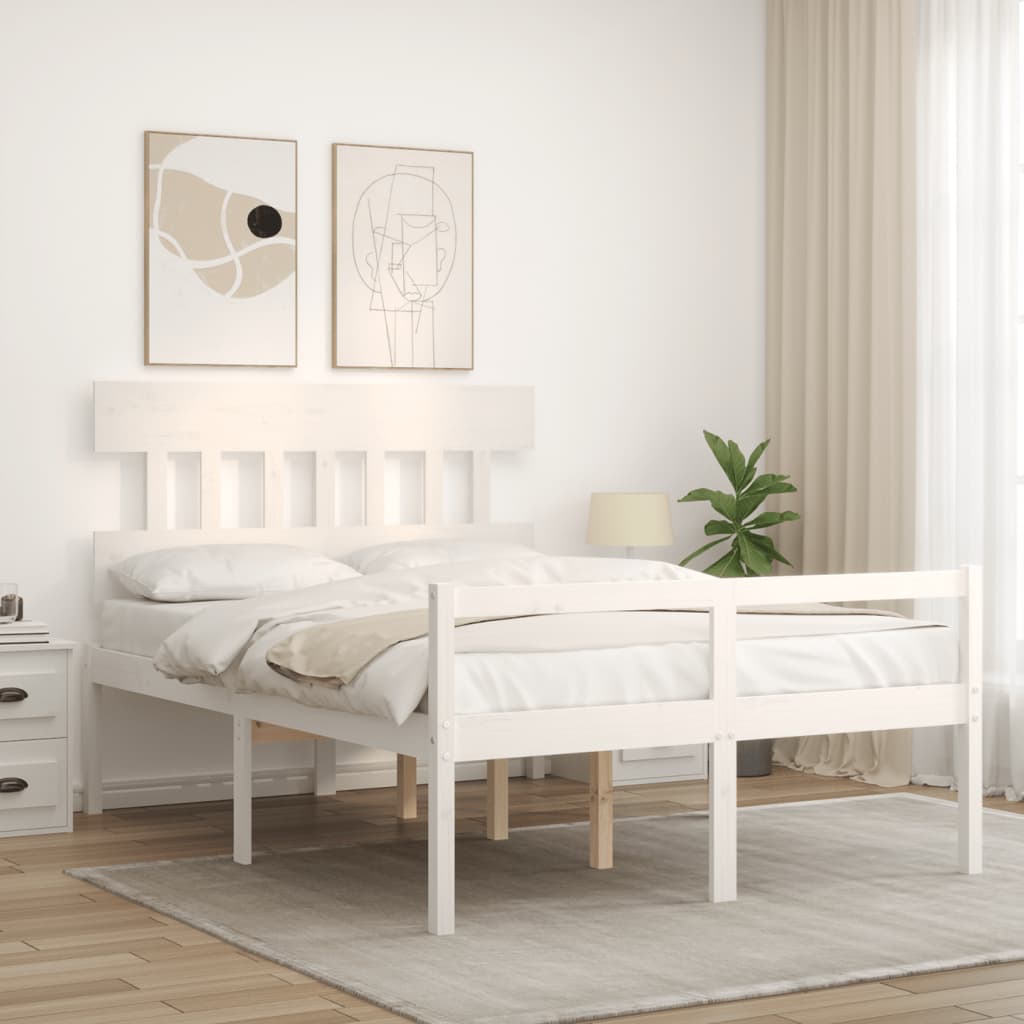 Krevet za starije s uzglavljem bijeli 140x200 cm masivnog drva